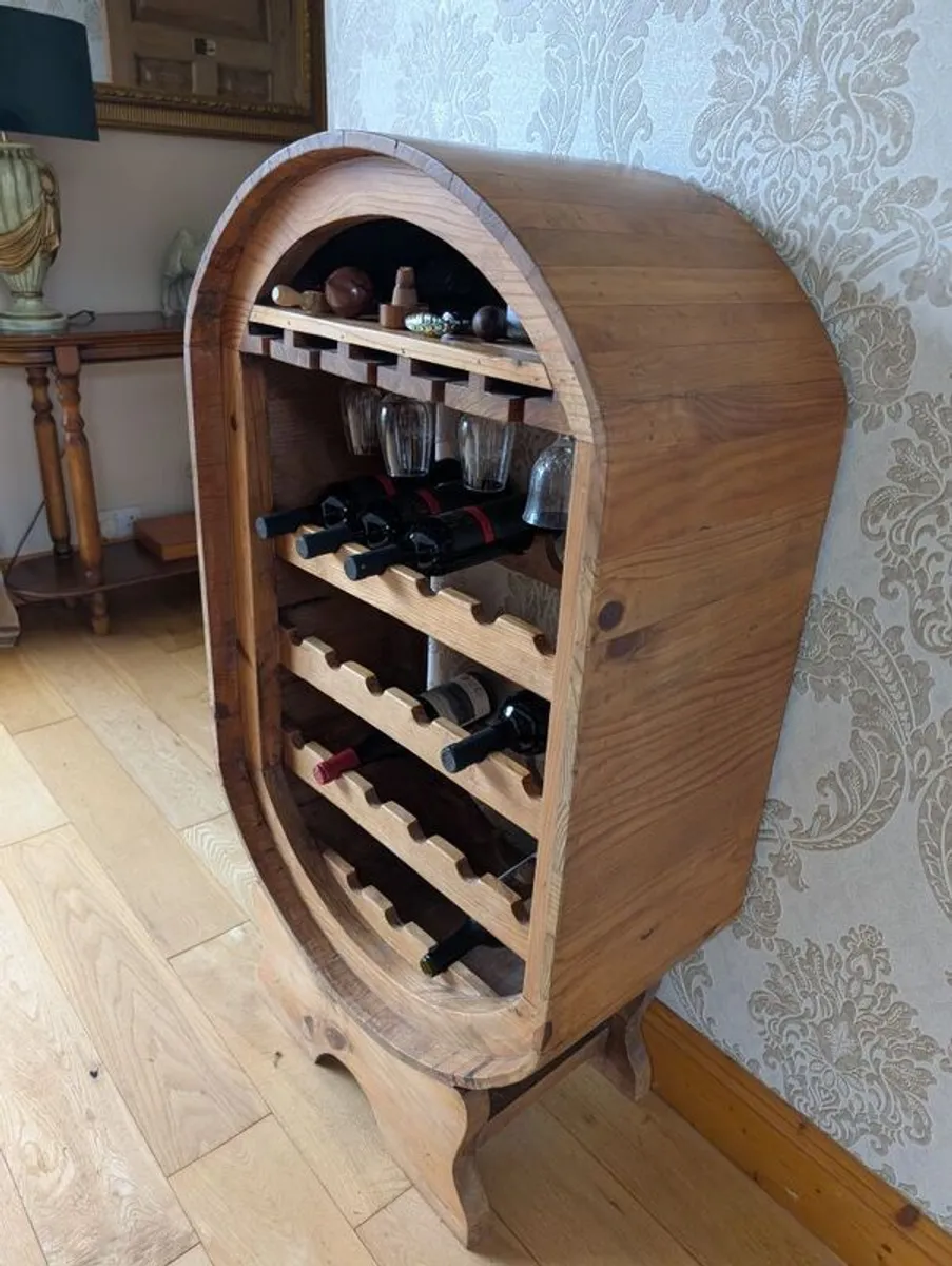 Barrel Style Oval Bottle and Glass Hanging Rack - Image 3