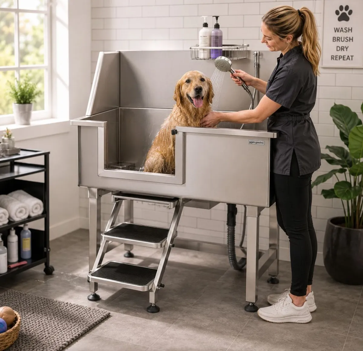 Professional Stainless Steel Pet Grooming Bath - Image 1