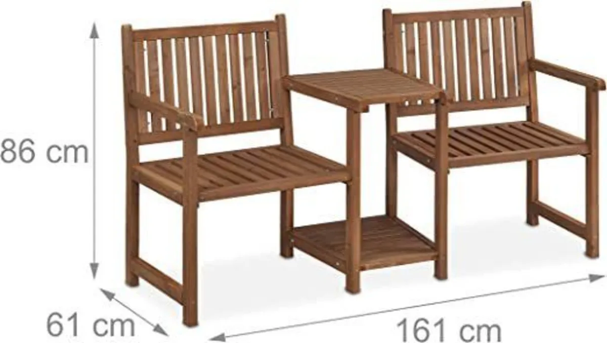 2 Seater Wooden Garden Companion Bench with Table - Image 3