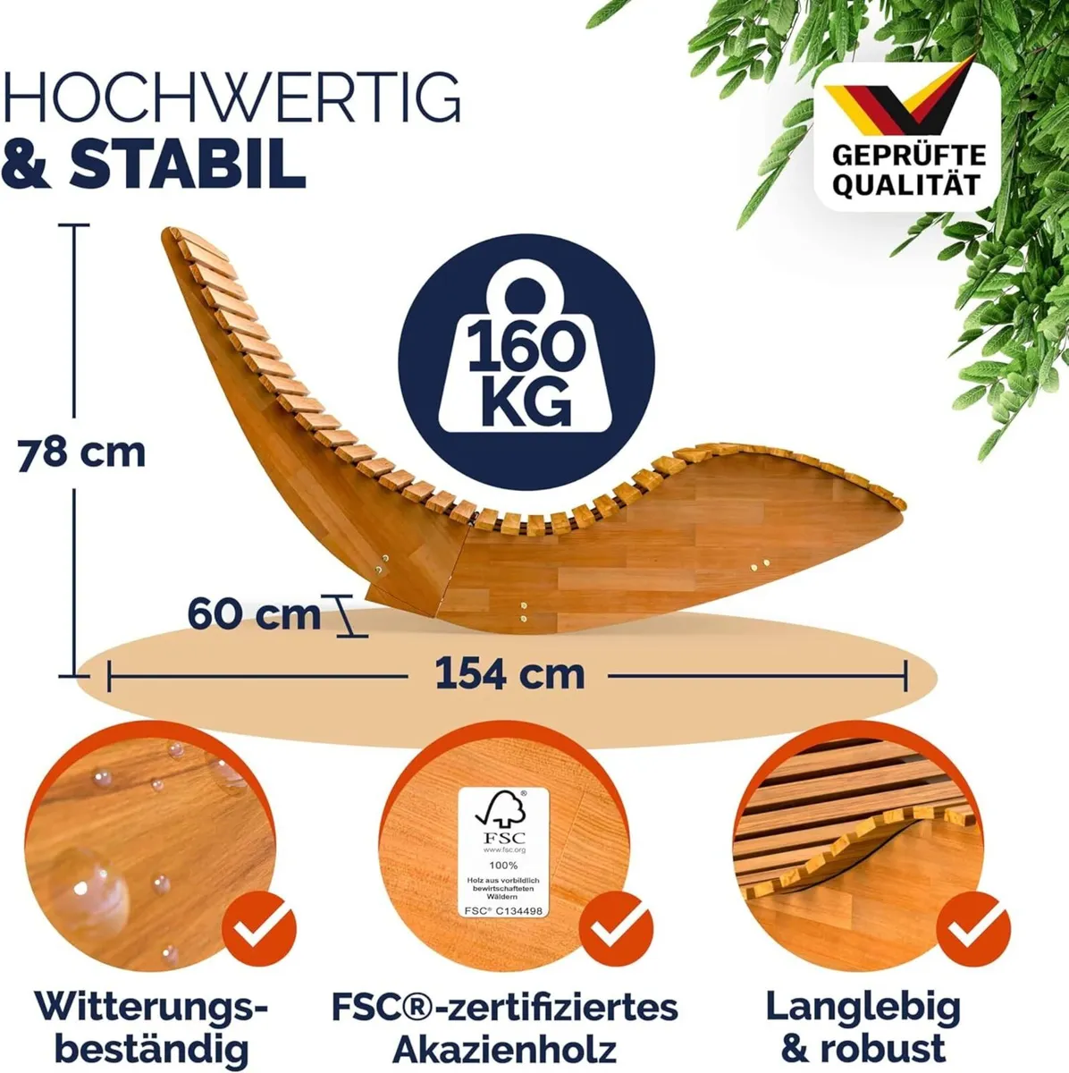 Luxury Acacia Wood Rocking Garden Lounger FSC Cert - Image 3