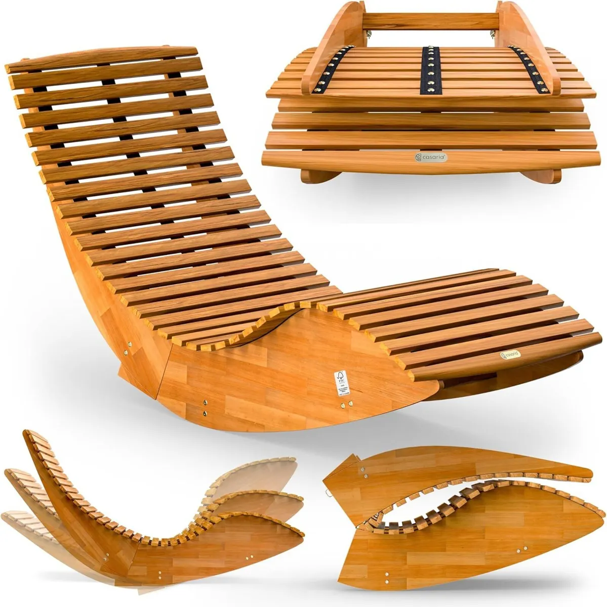 Luxury Acacia Wood Rocking Garden Lounger FSC Cert - Image 4