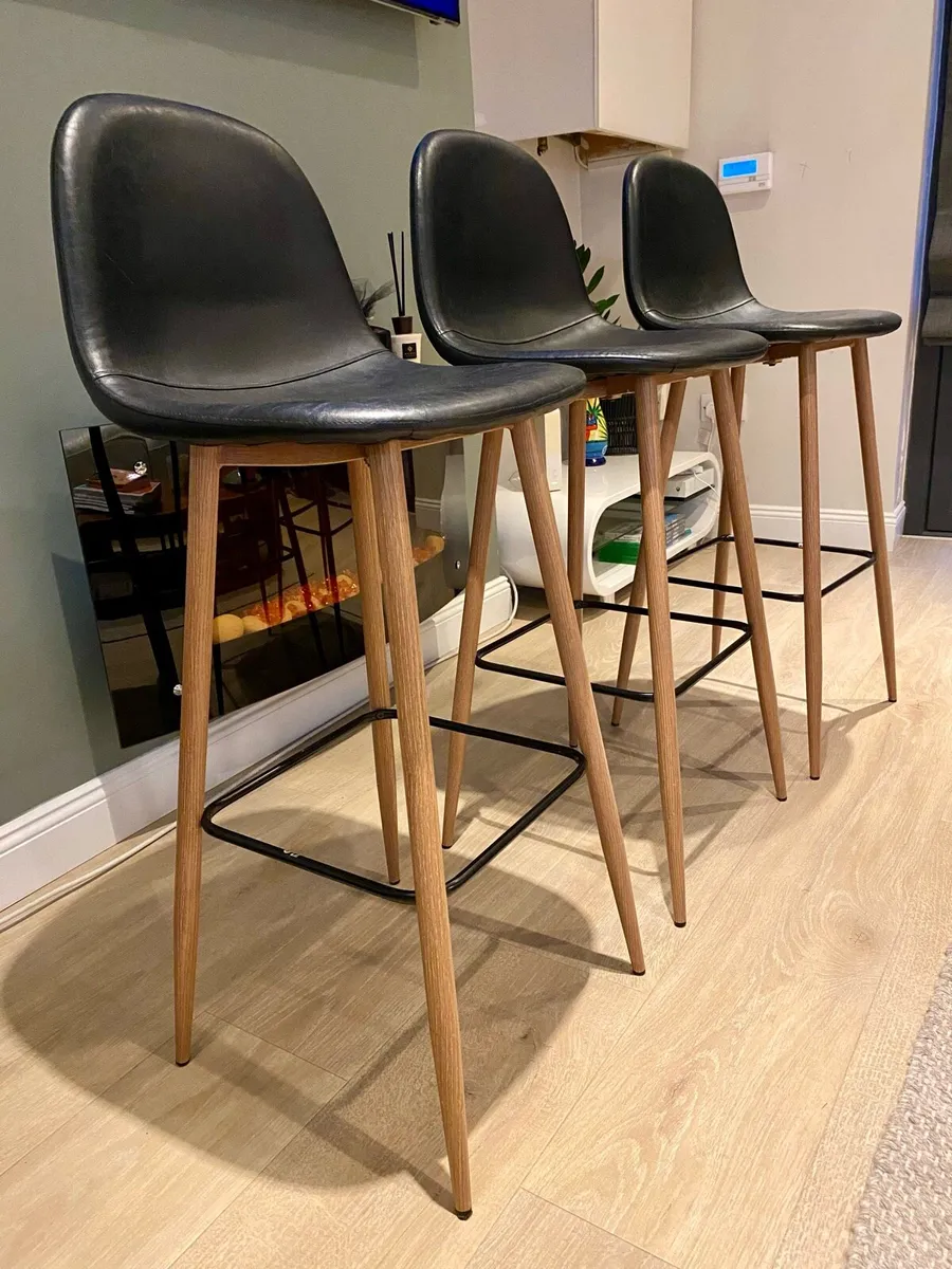3 x JYSK Bar Stools – Black / Oak – Like New - Image 1