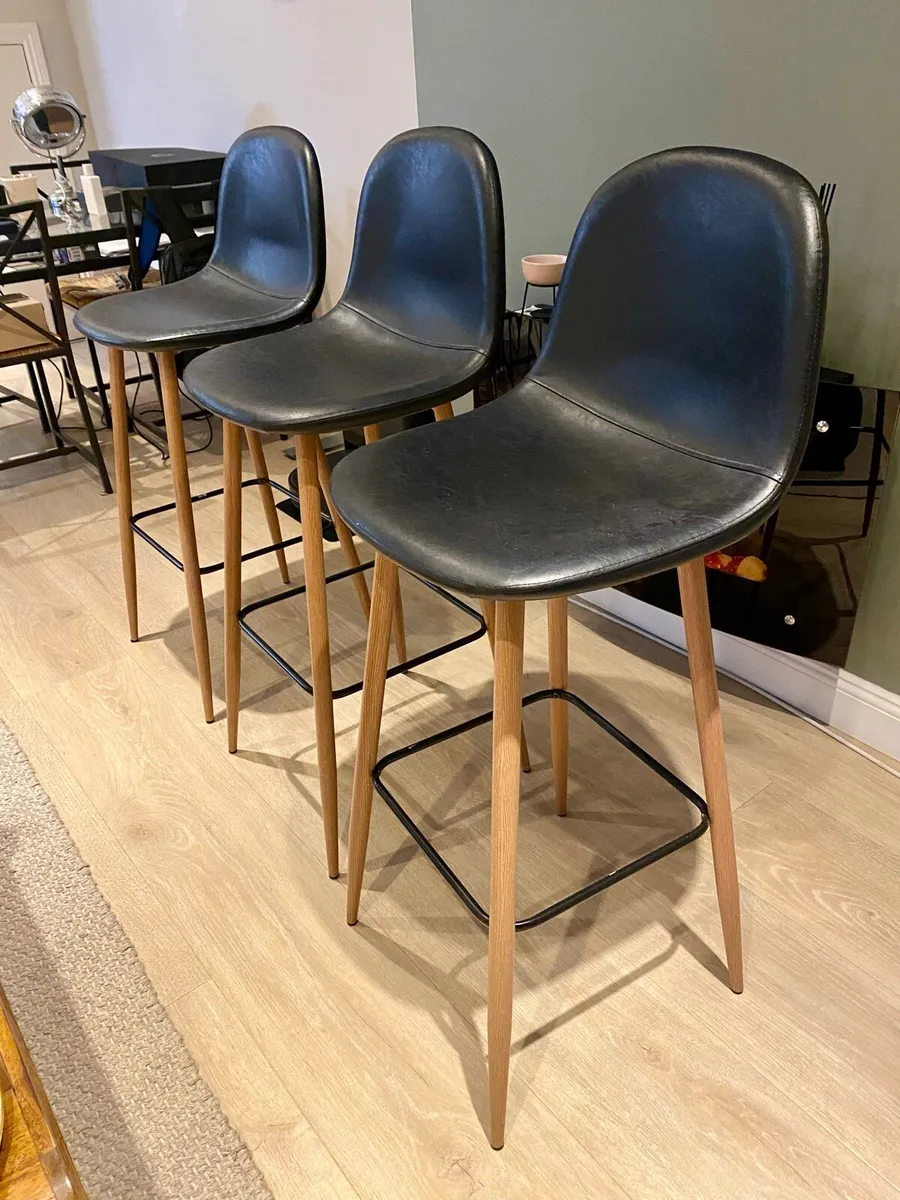 3 x JYSK Bar Stools – Black / Oak – Like New - Image 2
