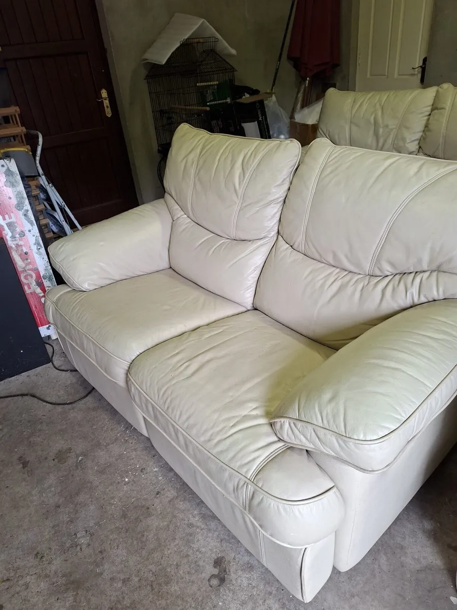 Cream Leather Sofa Suite - Image 2