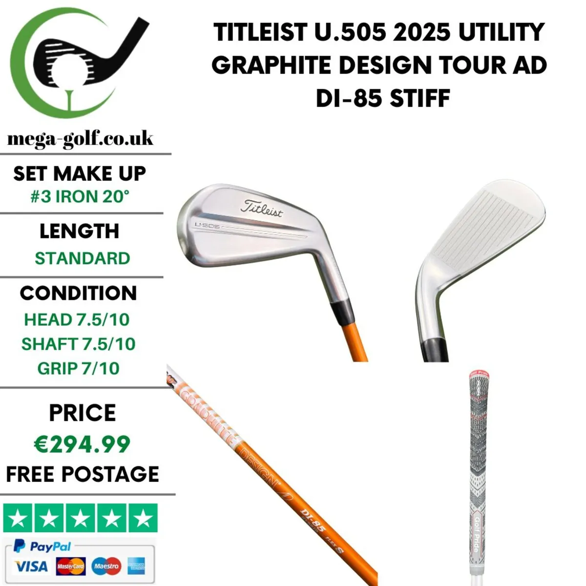 Titleist U.505 2025 Utility #3 Iron 20° / Stiff - Image 1