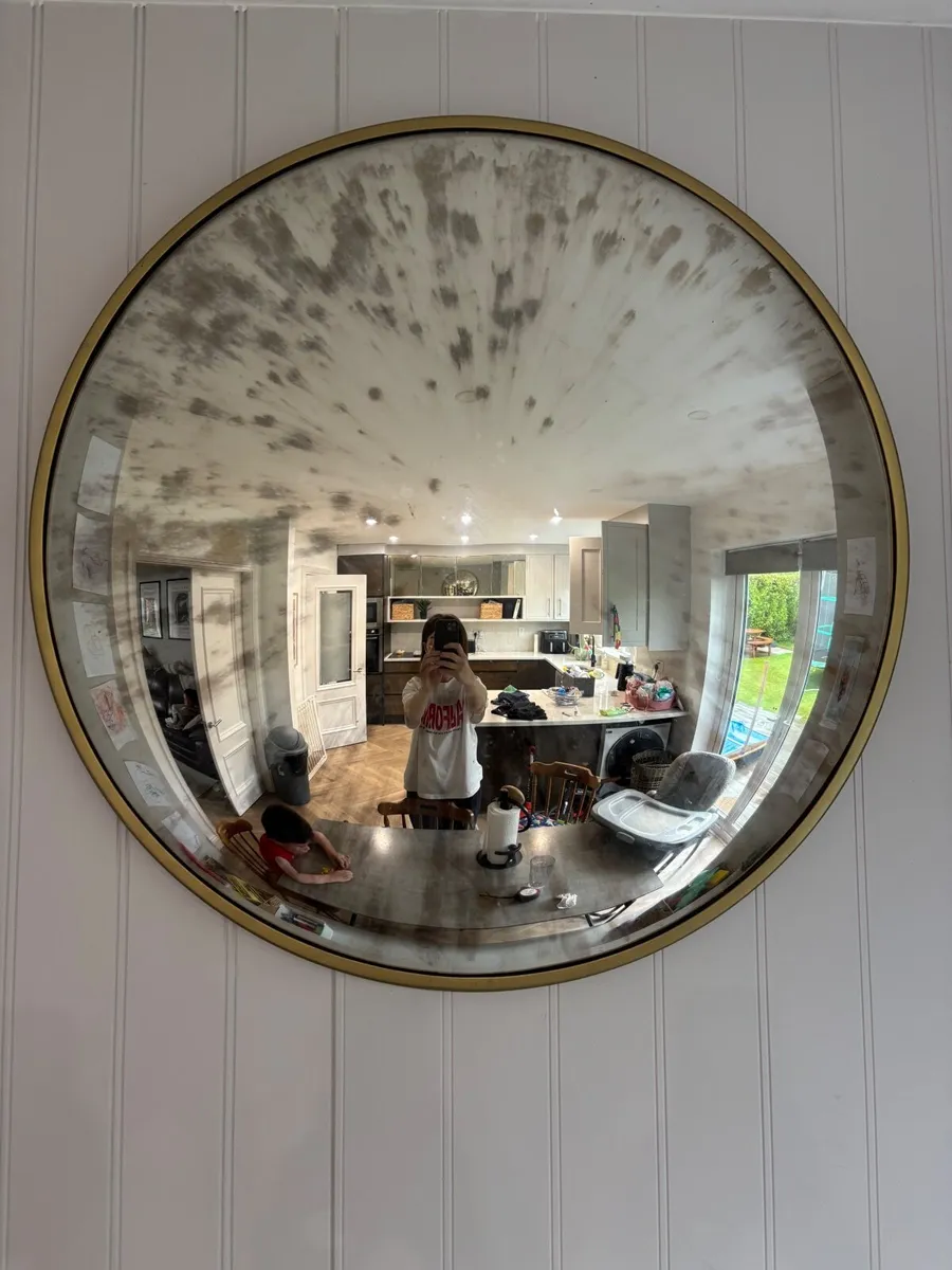 95cm Large Convex Antiqued Mirror – Gold Frame - Image 3