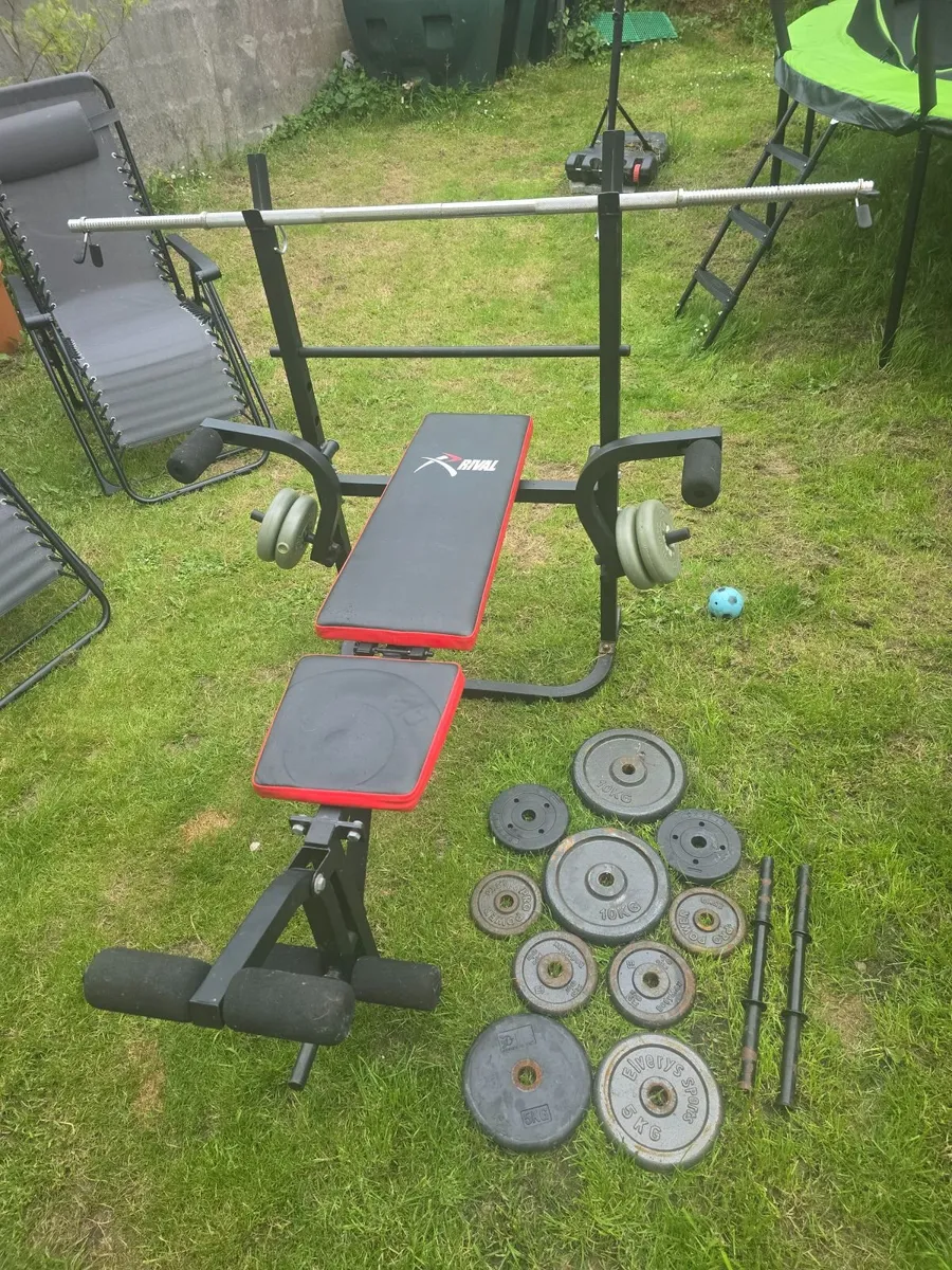 Bench & barbell & weights plates 50kg