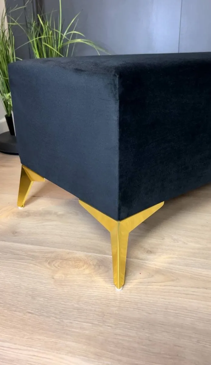Handmade Velvet Bench with Metal Legs - Image 4