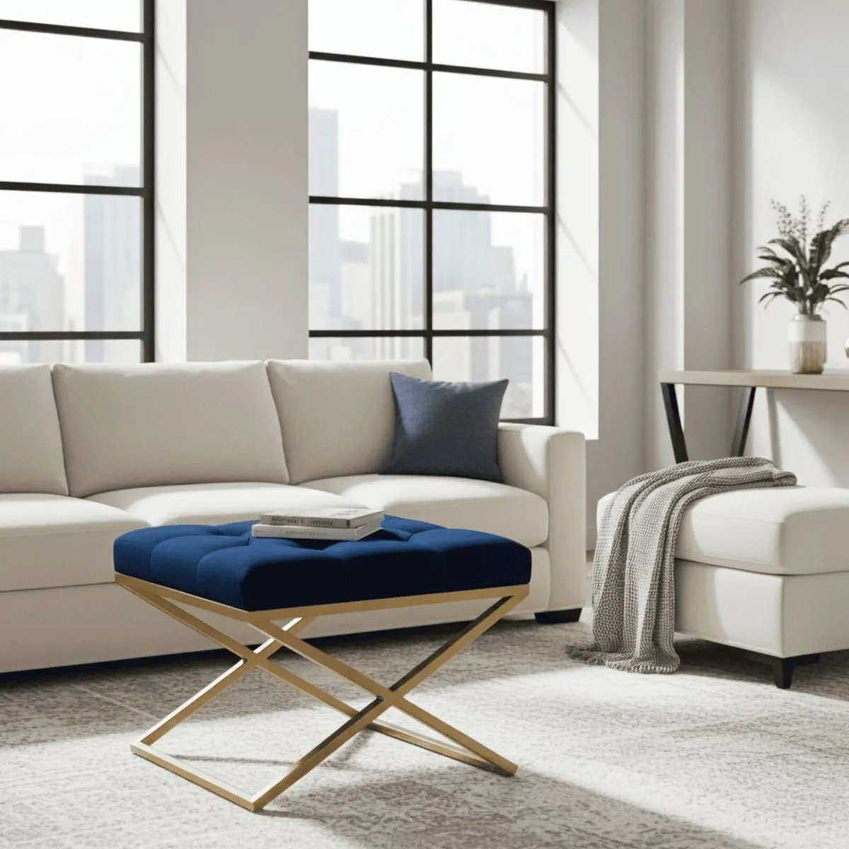 Modern Velvet Ottoman with Metal Frame Upholstered - Image 1