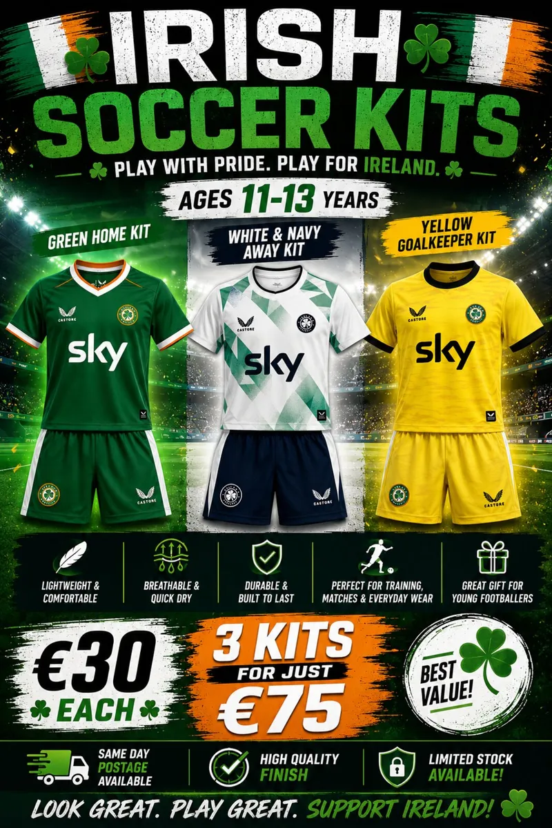 Irish soccer jerseys kids kits