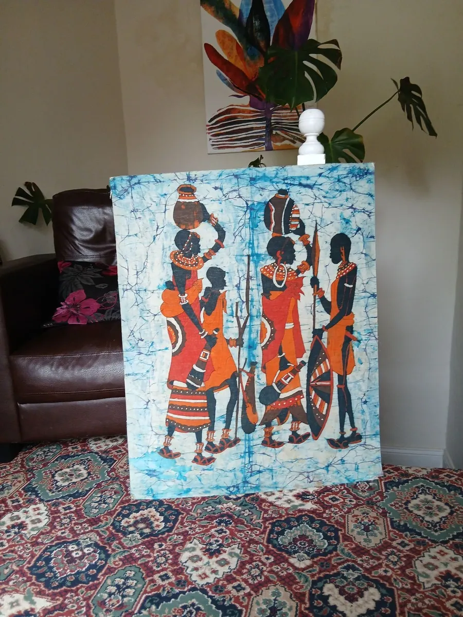 Rare vintage batik massai mara east african art wo - Image 1