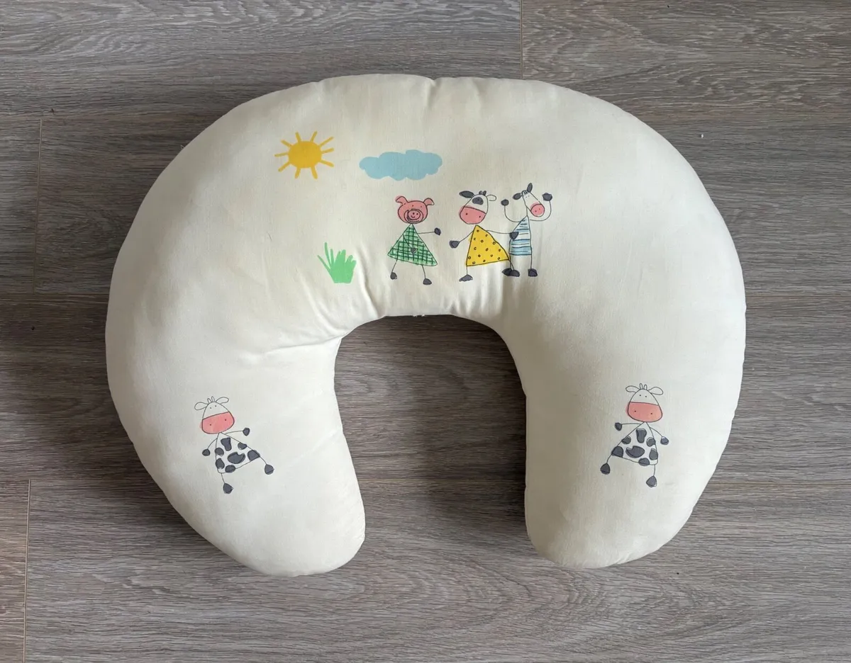 Nursing Pillow with a Cow Print Cotton Cover - Image 1