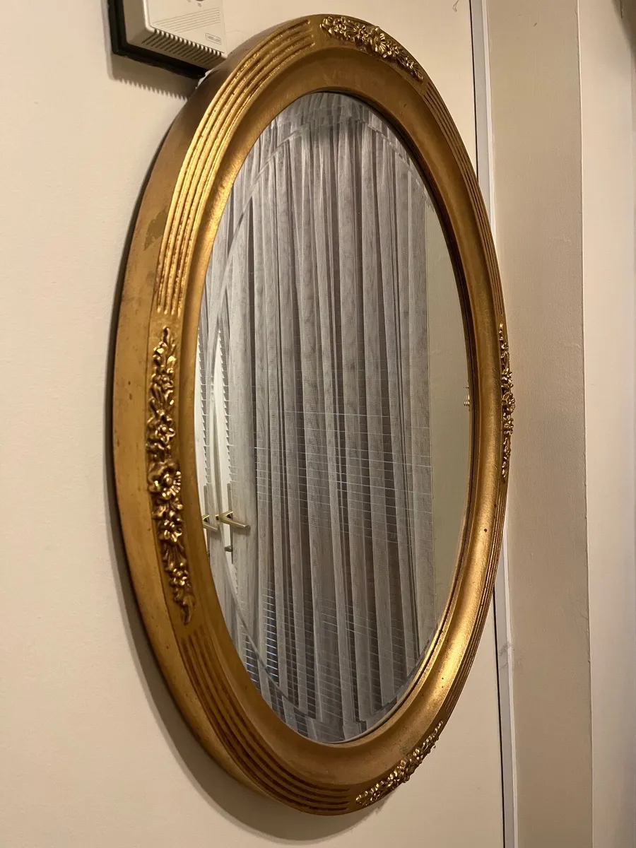 Pair of Large Gold Oval Wall Mirrors - Image 2