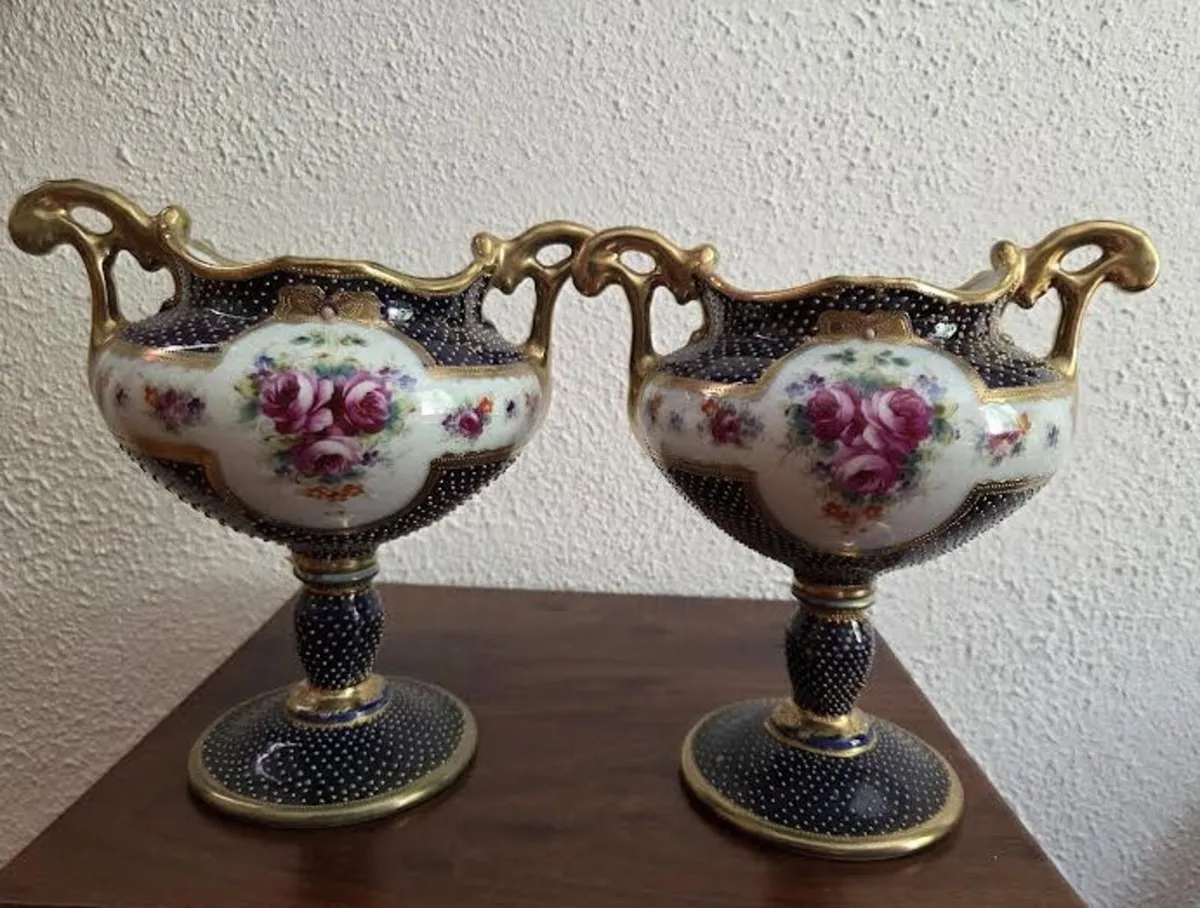Antique Noritake Pair Porcelain Urns Japan Origin - Image 1