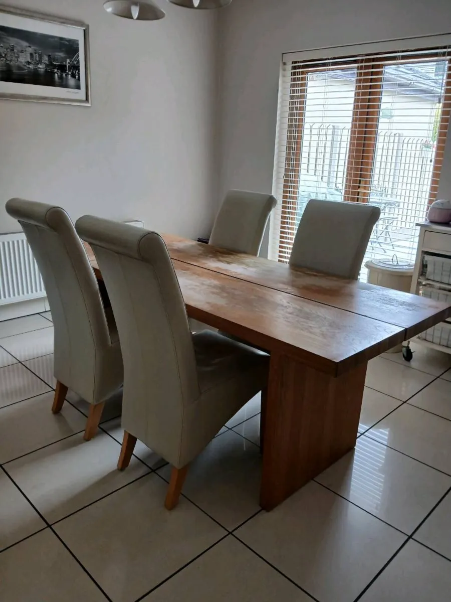 Solid Oak Dining Table & Chairs - Image 1