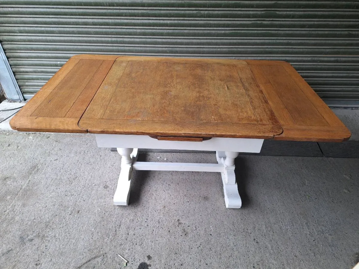 Old Solid Oak Drop Leaf Dining Table (DELIVERY) - Image 1