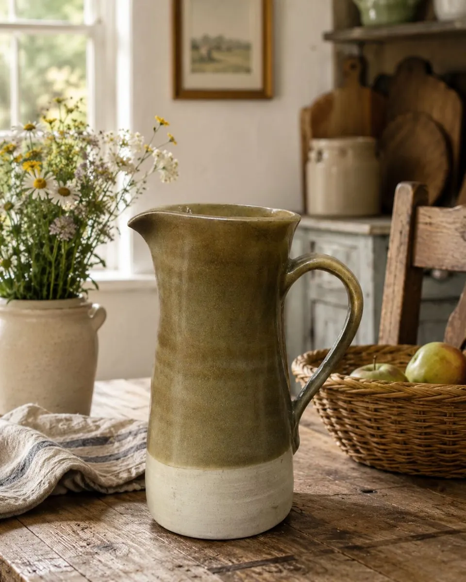 antique vintage stoneware jug RUSTIC FARMHOUSE - Image 1