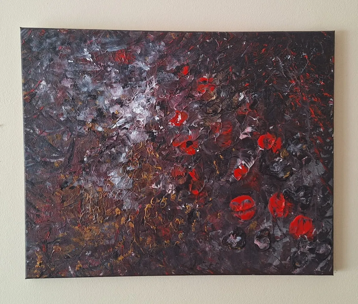 Abstract Red & Black Textured Acrylic Painting - Image 1