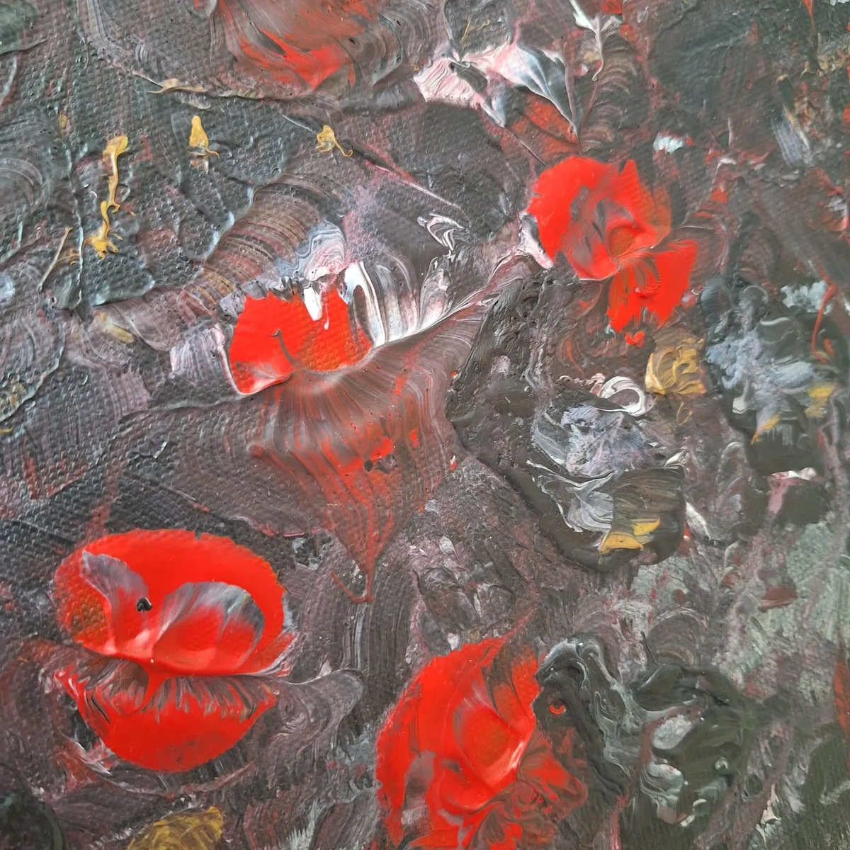 Abstract Red & Black Textured Acrylic Painting - Image 3