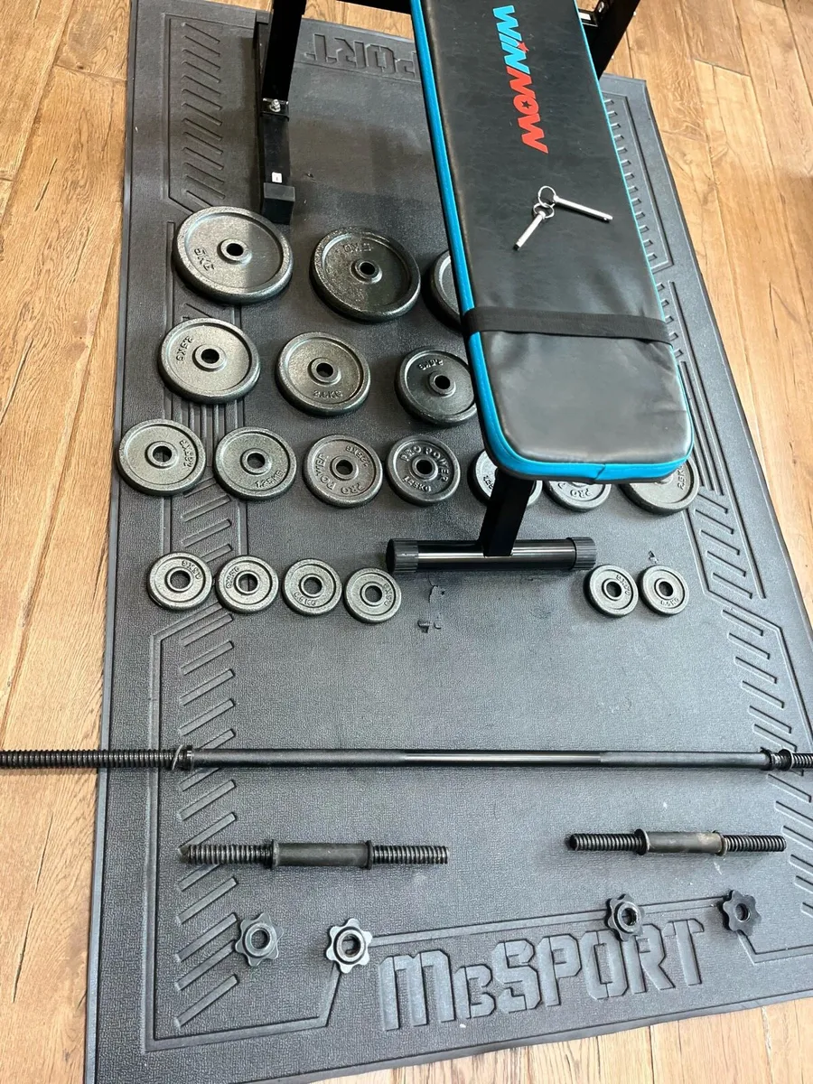 Bench barbell dumbbells and weights - Image 3
