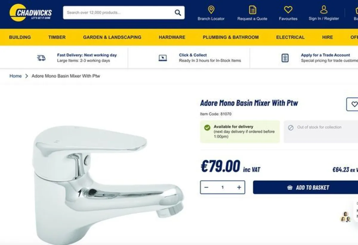 Adore Basin Mixer Tap with Clicker Waste | Chrome - Image 2
