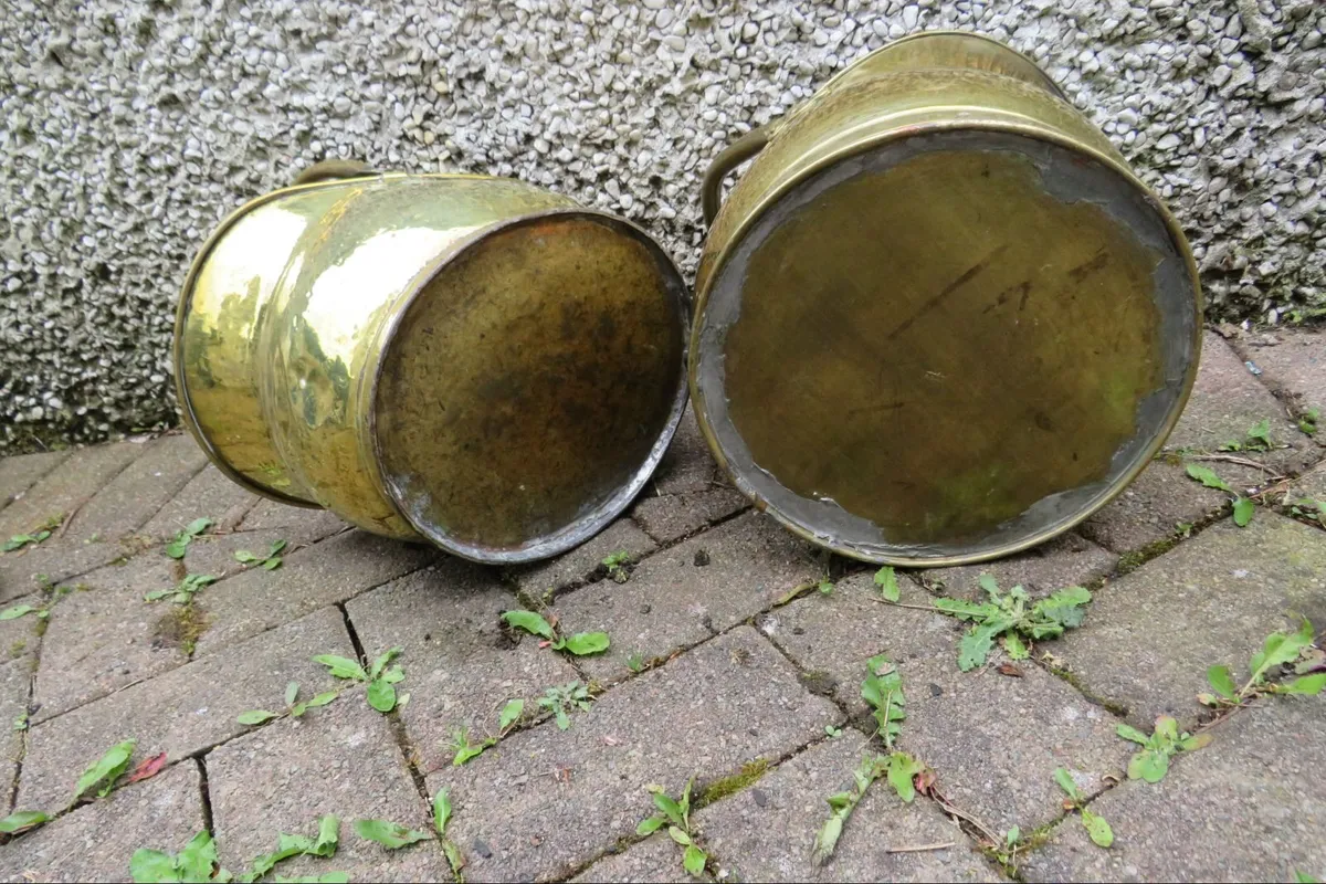 2 antique brass coal buckets - Image 3