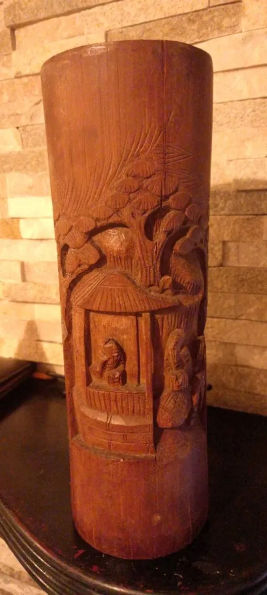 Beautiful Antique hand-carved Bamboo pot - Image 1