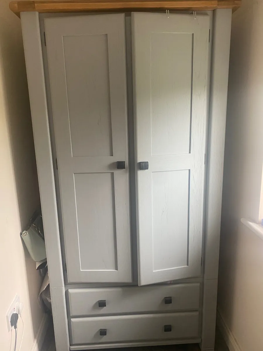 Solid oak wardrobe with two drawers - Image 1