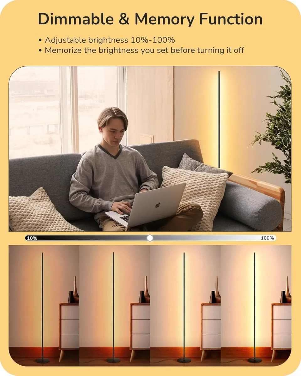 2 Pack LED Floor Lamp 146cm Minimalist Dimmable - Image 2