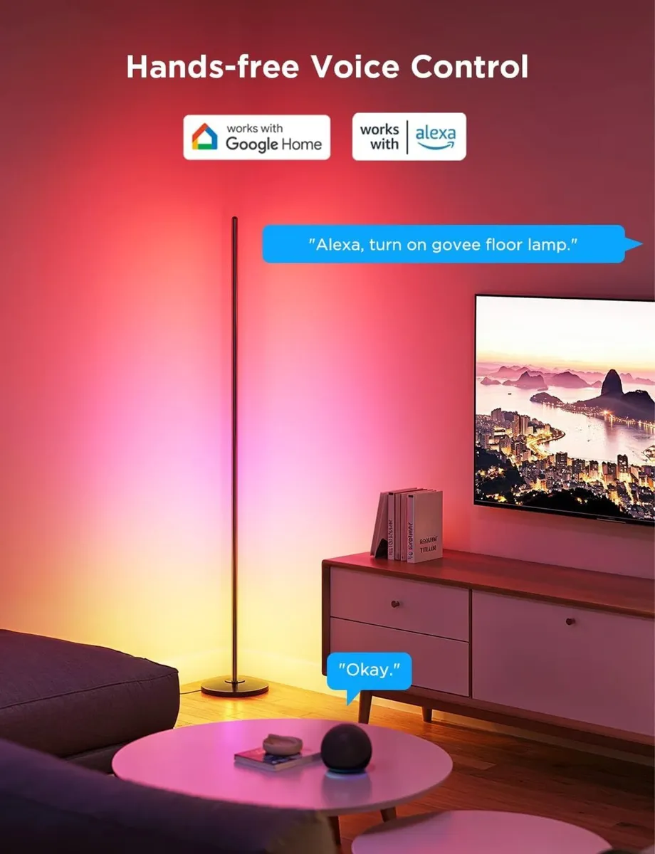 LED Floor Lamp Black RGBIC Modern Corner Smart - Image 2