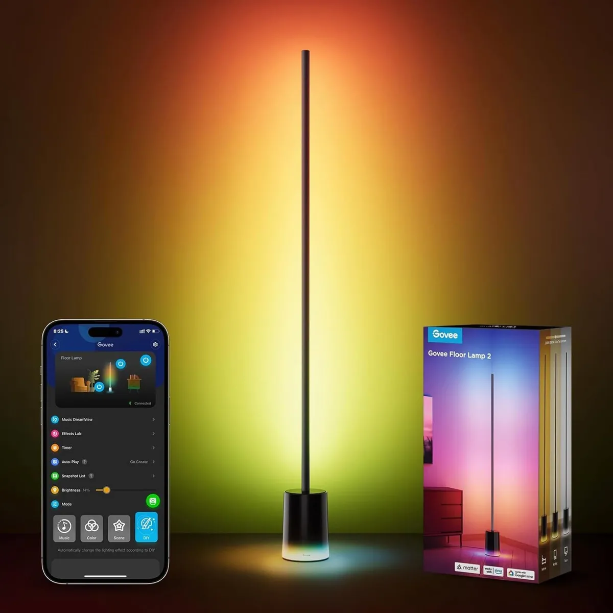 LED Floor Lamp RGBIC Dimmable Standing 152cm Work - Image 1