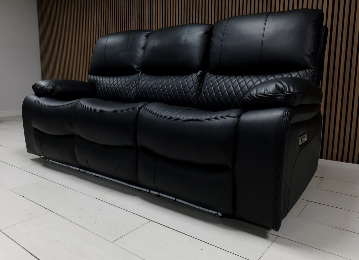 Rita Black 3+2 Seater Electric Leather Recliner - Image 4