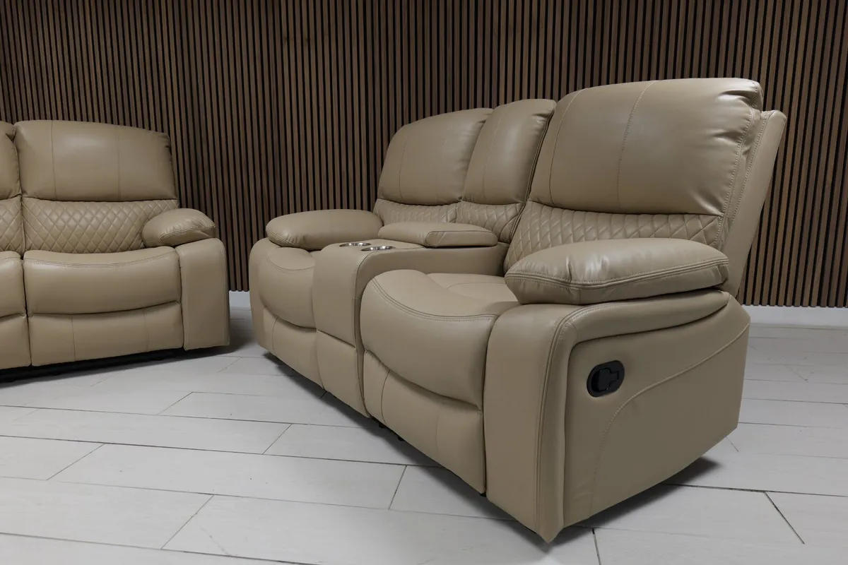 Rita True Beige Leather Recliner Sofa Set - Image 4