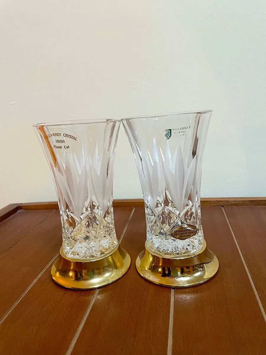 2 Killarney Crystal Vases 22ct Gold Finish bases - Image 2