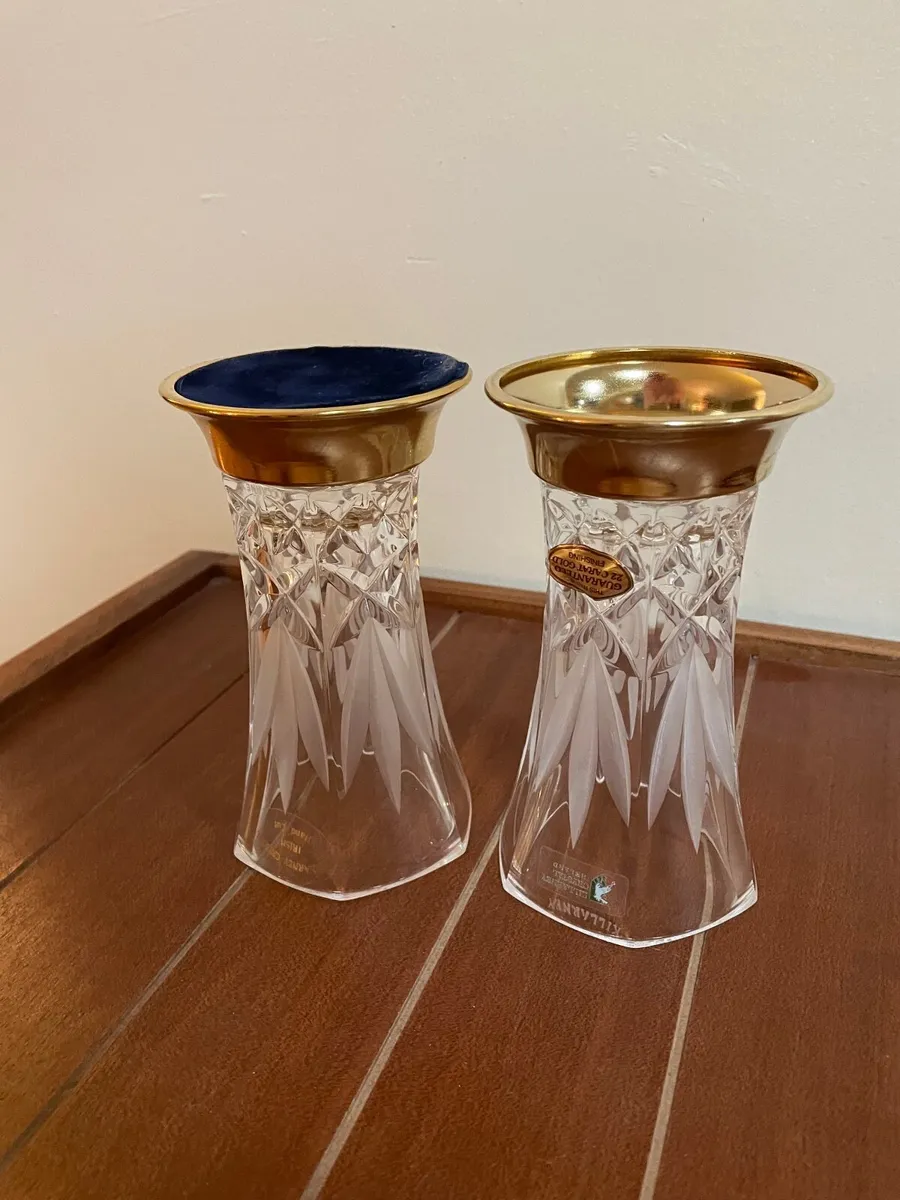 2 Killarney Crystal Vases 22ct Gold Finish bases - Image 3