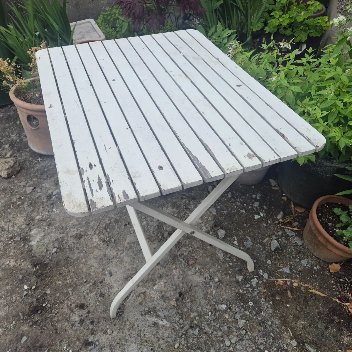 outdoor dining table (white, used) - Image 3