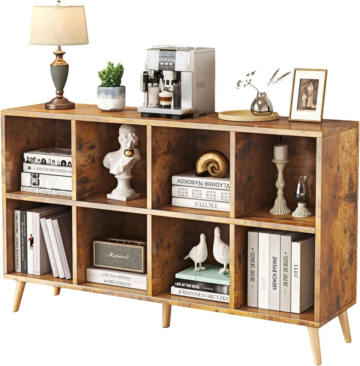 8-Cube Bookshelf 2 Tier Retro Bookcase with Legs - Image 1