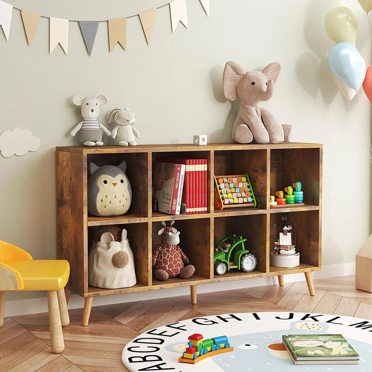 8-Cube Bookshelf 2 Tier Retro Bookcase with Legs - Image 2