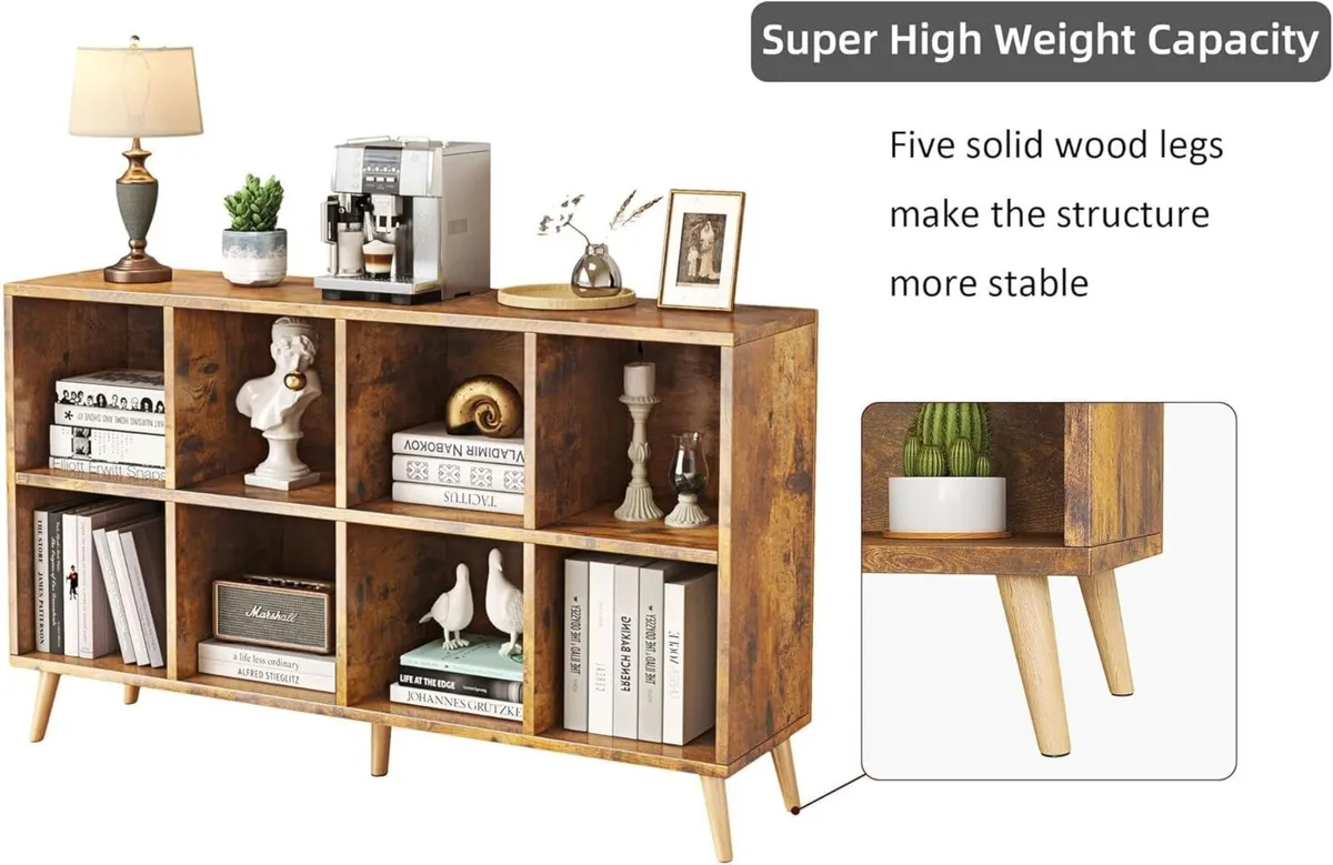 8-Cube Bookshelf 2 Tier Retro Bookcase with Legs - Image 4
