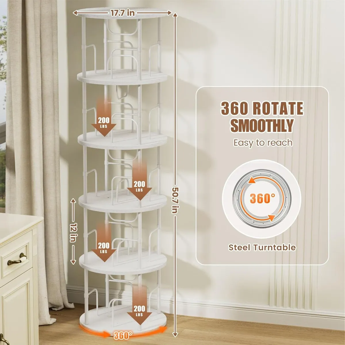 5 Tier Rotating Bookshelf 360degrees Corner Tower - Image 2