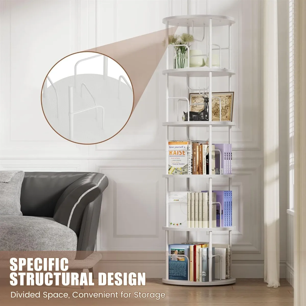 5 Tier Rotating Bookshelf 360degrees Corner Tower - Image 3