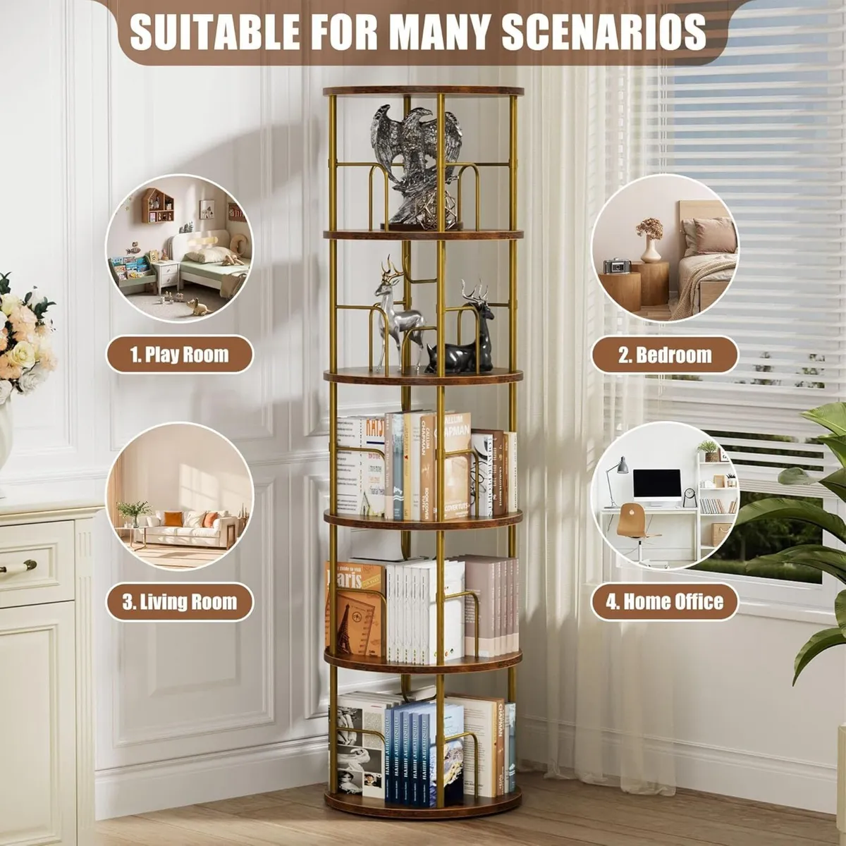 5 Tier Rotating Bookshelf 360degrees Corner Tower - Image 4