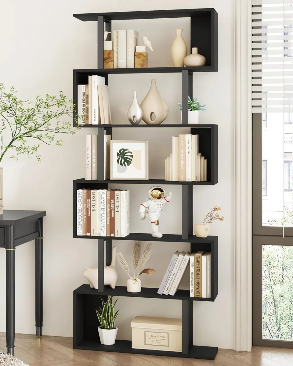 Bookshelf 6-Tier Geometric Bookcase S Shaped Book - Image 2
