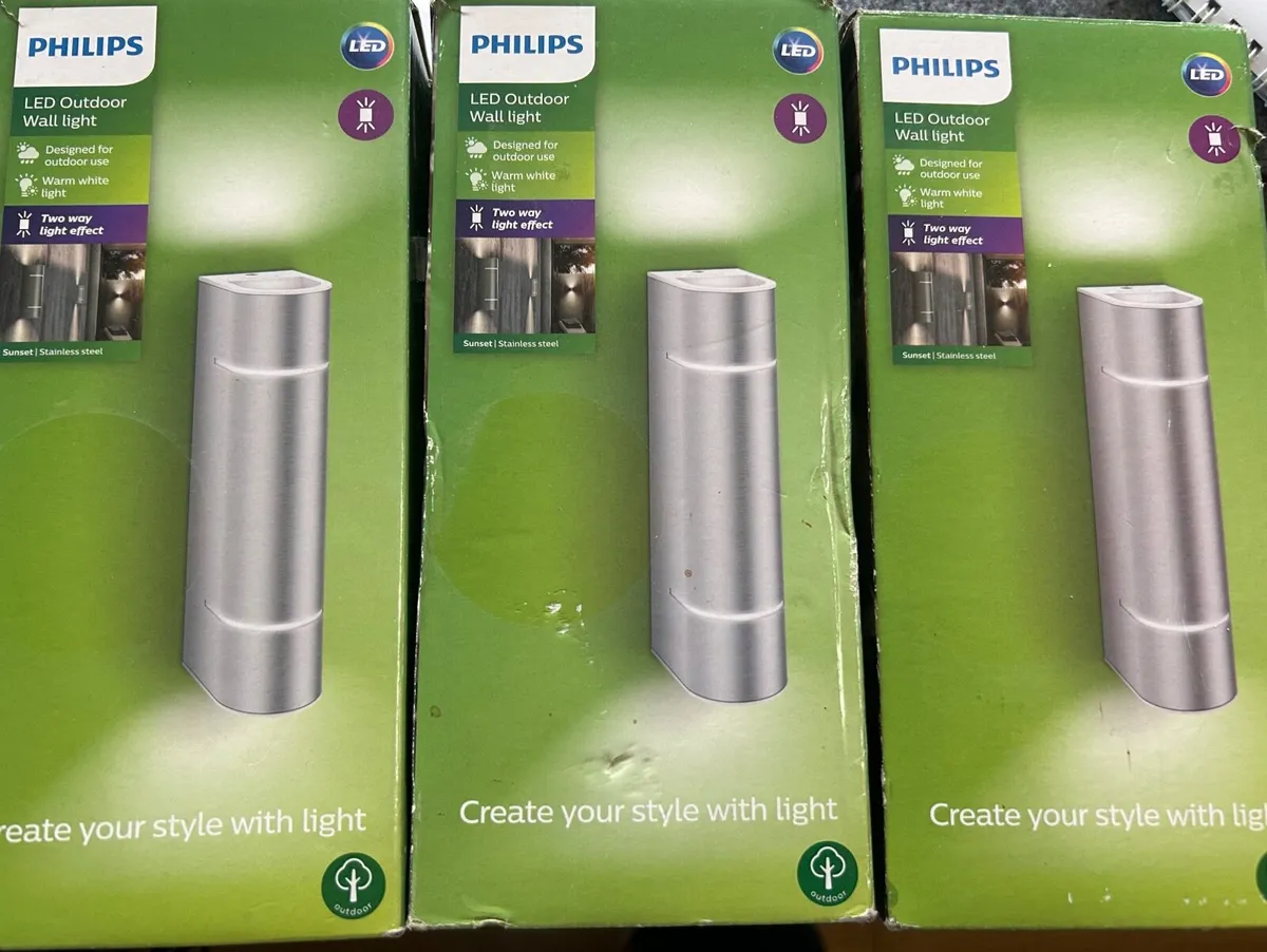3 Phillips LED Outdoor Wall Lights - Image 1