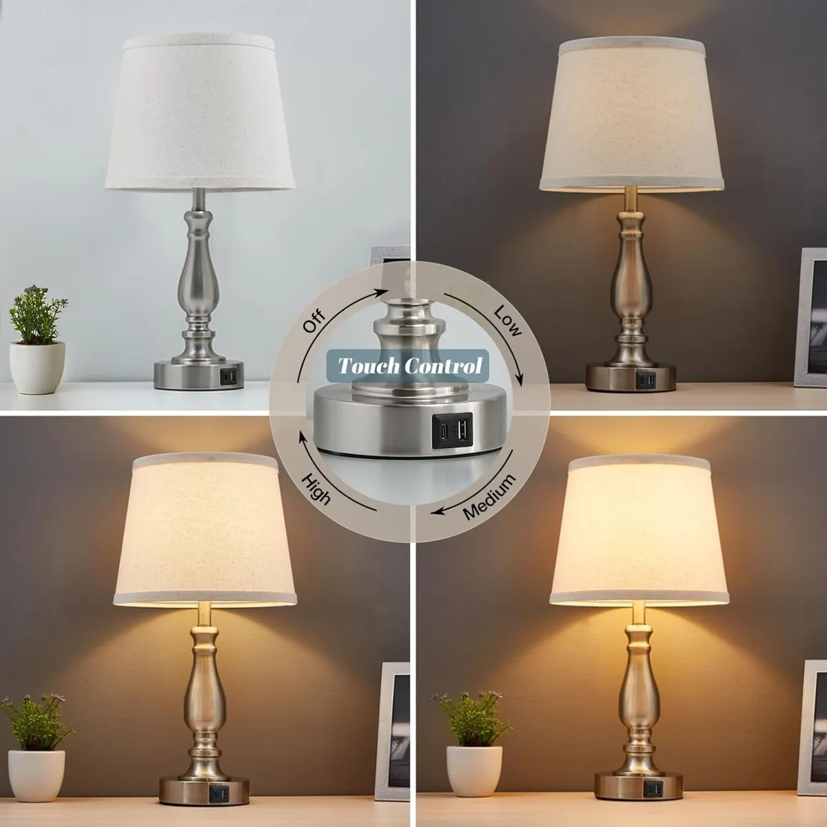 Table Lamp Set of 2 - Bedside Lamps with Dual USB - Image 3