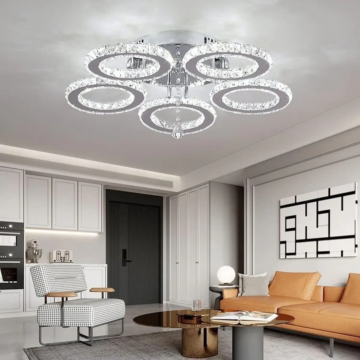 Modern Led Crystal Chandelier 5 Circle Rings - Image 2