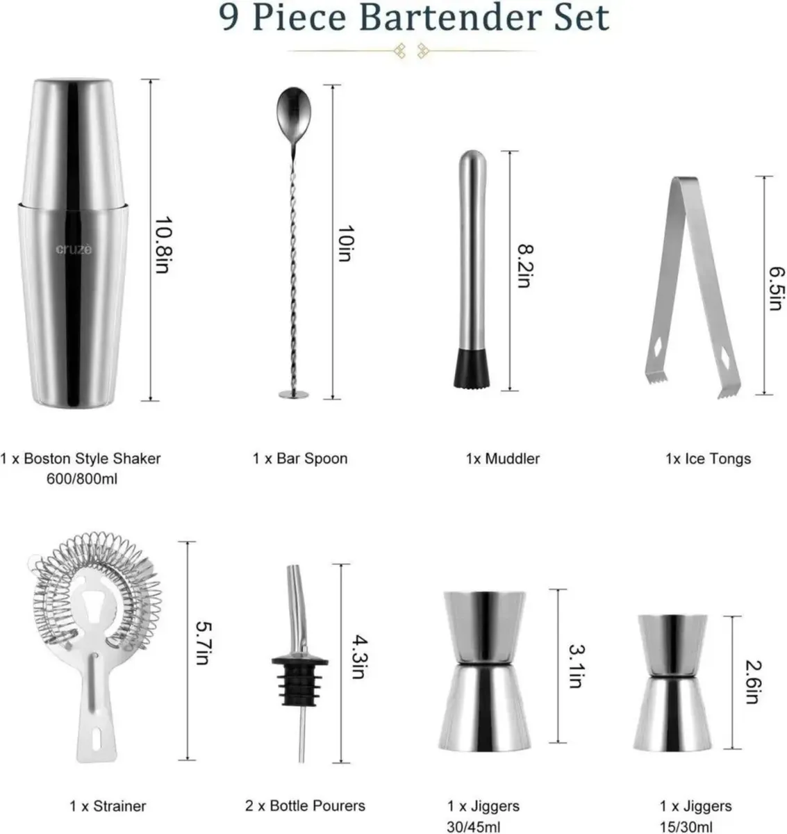 9pc Cocktail Shaker Kit with Stand - Image 3