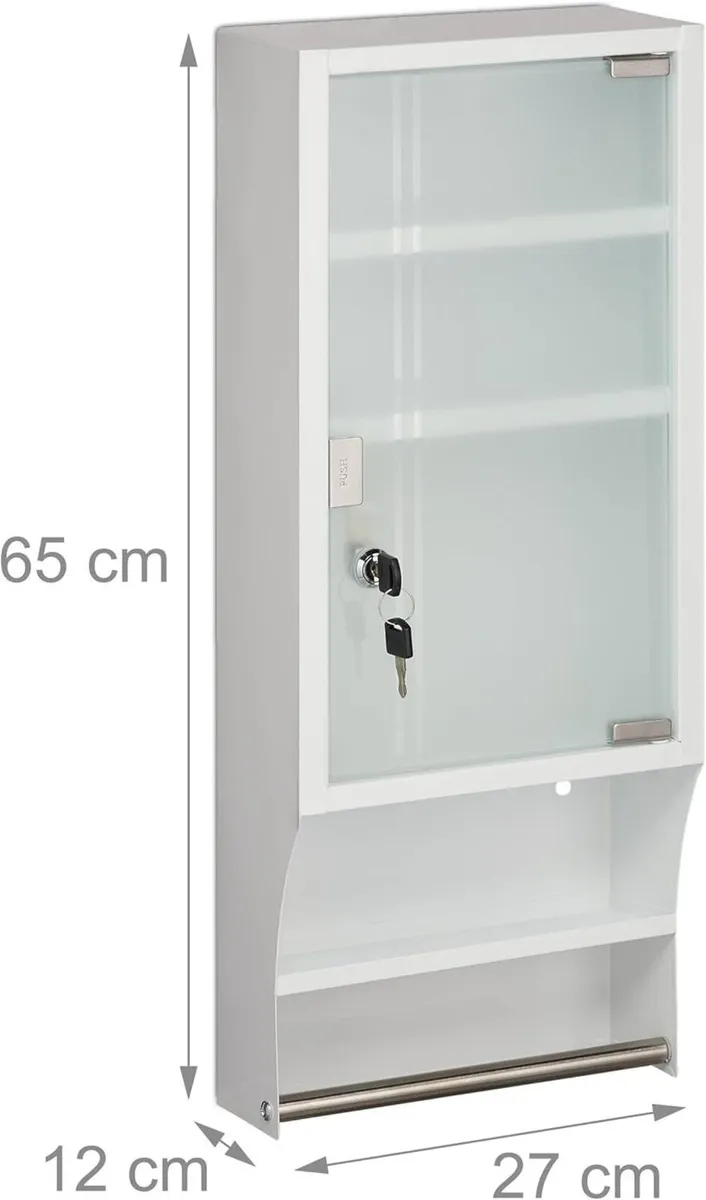 Medicine Cabinet Glass Door Lockable 4 Compartment - Image 3