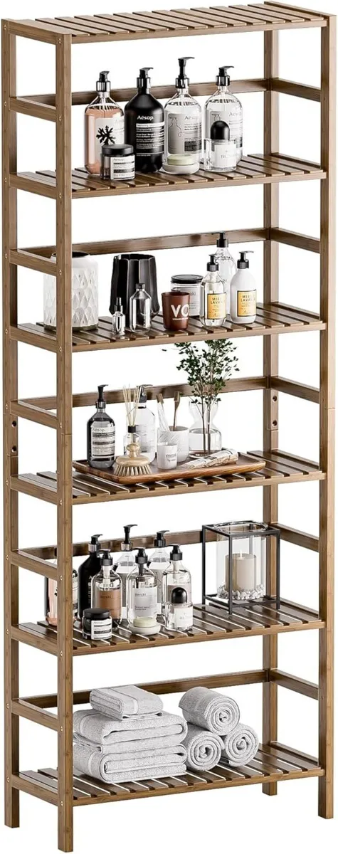 Bookcase Bamboo Bookshelf 6-Tier Adjustable Tall - Image 1