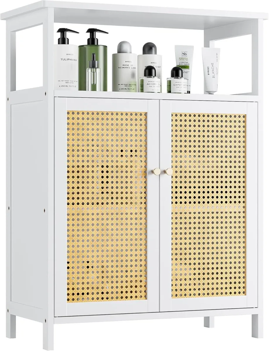 Bamboo Floor Rattan Cabinet Bathroom Storage - Image 1